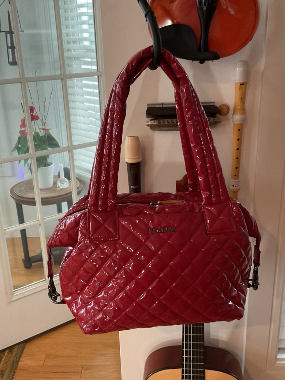 RARE MZ Wallace Red Lacquer Medium Sutton w/Accessory Pouch, NO STRAP